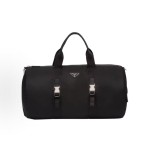 PRADA Re-Nylon 36L metal triangular logo design travel bag for both men and women, black couple style